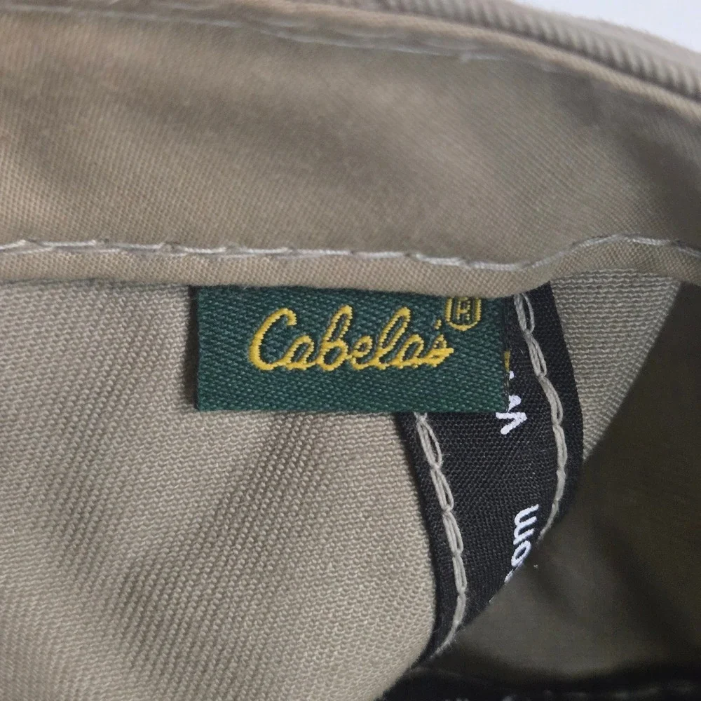 Cabelas Mens Khaki Tan Script Logo Adjustable Strapback Baseball Hat Cap OSFM